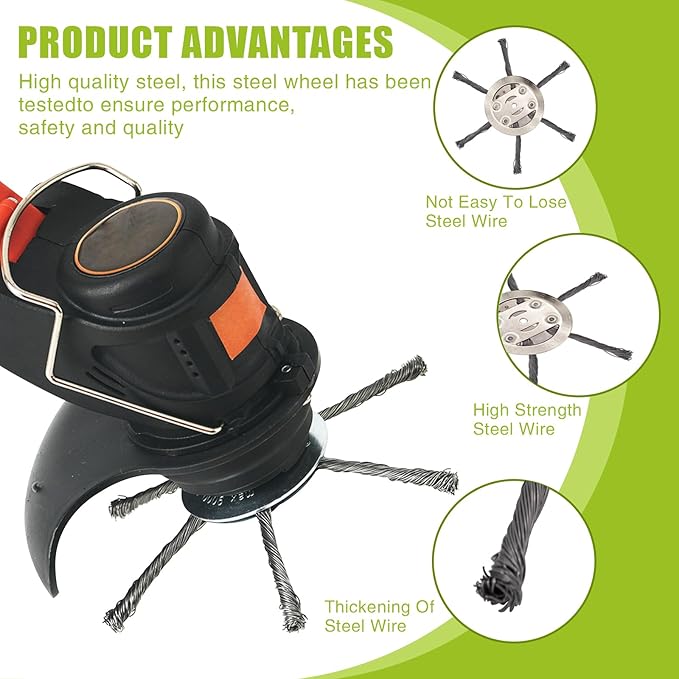 6" Steel Wire Grass Trimmer Head with 6 Blades，Rotary Brush Weed Cutter，Weed Remover Tool Lawn Mower Tray Replacement Head