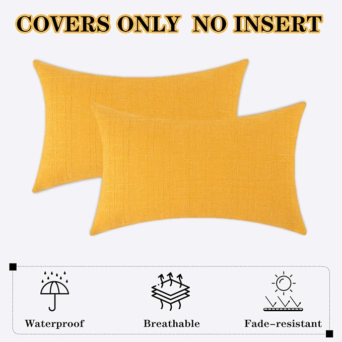 Kevin Textile Outdoor Waterproof Lumbar Pillow Covers 14x24 Inch Pack of 2 Checkered Decorative Rectangle Cushion Throw Pillowcases Shell for Patio Tent Garden Couch Bed Sofa Sunflower Yellow