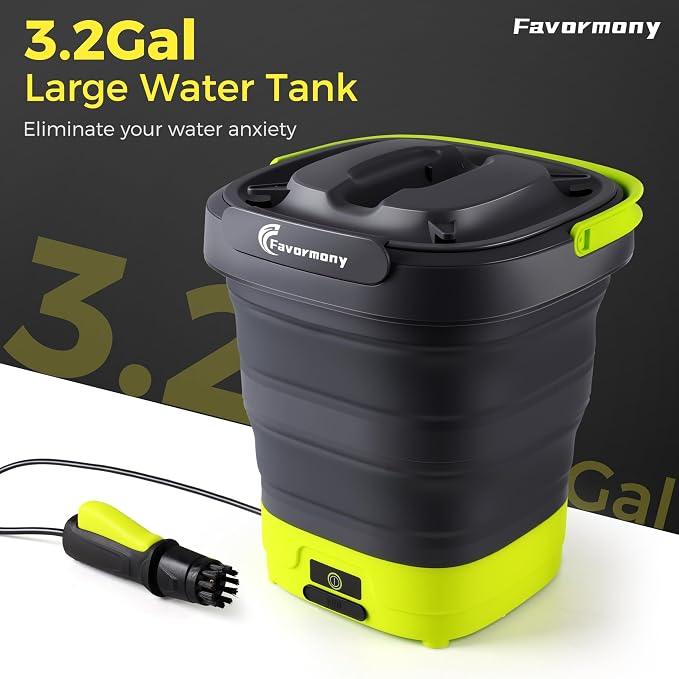 Portable Hand Sprayer, Foldable Water Sprayer Washer w/3.2Gal Tank and 10FT Hose Type-C Charging, for Bike, Pet Cleaning, Garden Care, Lime Green