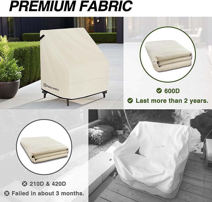 Porch Shield Patio Chair Covers - Waterproof Outdoor Lounge Deep Seat Adirondack Chair Cover 2 Pack - 35W x 38D x 34H inch, Beige