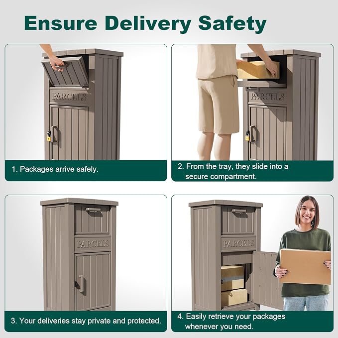 Package Delivery Box - Ventilated Resin Package Delivery Boxes for Outside, Modular Outdoor Storage Box for Porch, Deck, or Entryway