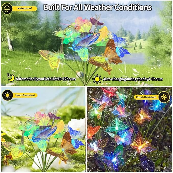 4 Pack 10LED Outdoor Solar Ground Inserted Warm Light Butterfly Lamps,Waterproof Courtyard Atmosphere Decorative Lights,2 Modes DIY Path Light.
