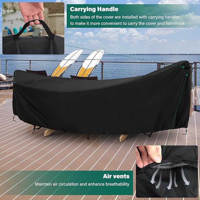 AKEfit Hammock Cover,400D Upgraded Waterproof Hammock Cover for 11-12 Ft Hammock with Including Adjustable Buckle Strap,150" L x 59" W x 31" H-Black