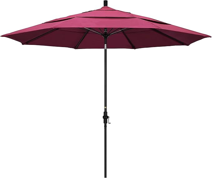 California Umbrella 11' Round Crank Lift, Collar Tilt, Aluminum Pole, Fiberglass Rib Patio Umbrella, Black Finish