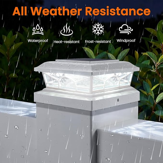 4x4 3.5x3.5 Solar Post Cap Lights 6-Pack White | 2 Modes (Warm/Cool White), 16LEDs, for Wooden/Vinyl Posts, IP65 Waterproof, Outdoor, for Fence, Deck, Patio, Yard, Porch
