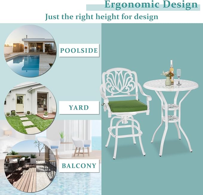 MEETWARM Patio Height Bar Table, 31" Bar Height Bistro Table, Outdoor Cast Aluminum Bistro Round High Top Dining Table with 2" Umbrella Hole for Garden Deck Backyard, White