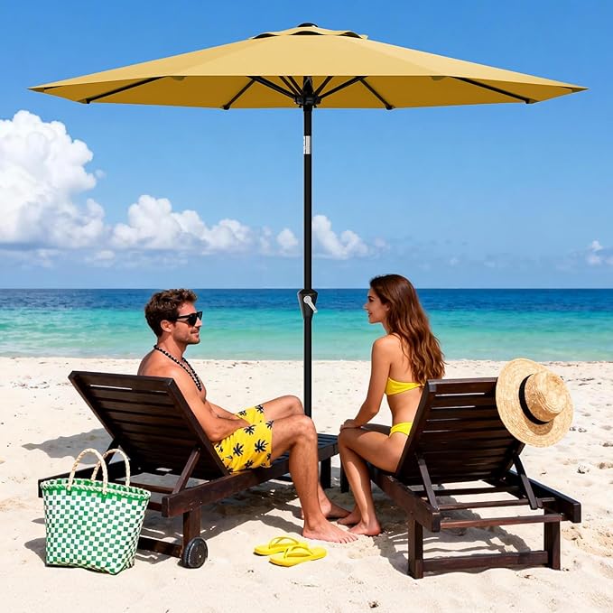 Garvee 10FT Patio Umbrella - Outdoor Table Umbrella with Smooth Crank Lift, Push Button Tilt and 8 Sturdy Ribs - Market Umbrella UV Protection Waterproof for Pool, Deck, Yard, Garden