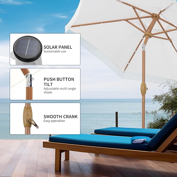 GDY 7.5FT Patio Umbrella Outdoor Table Umbrella(Optional with Light or Base), Market Umbrella with Crank for Garden, Lawn, Deck, Backyard & Pool