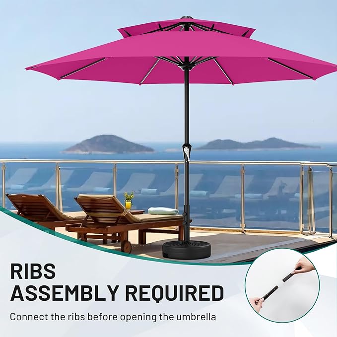 AreShark 11ft 2 Tiers Patio Umbrella - Outdoor Umbrella Waterproof UV Protection, Market Table Umbrella w/ 8 Sturdy Ribs&Crank for Pool, Porch, Garden(Rose Pink)