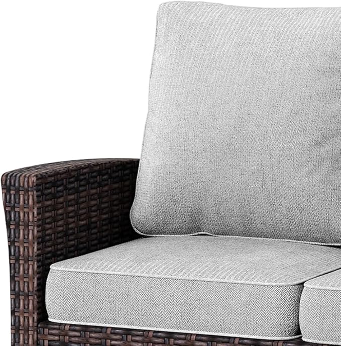 HERA'S HOUSE Patio Furniture Set with High Back Swivel Chair, 6-Piece Outdoor Wicker Sectional Conversation Set with Ottomans, 3-Seat Couch with Rattan Table for Garden Backyard, Gray