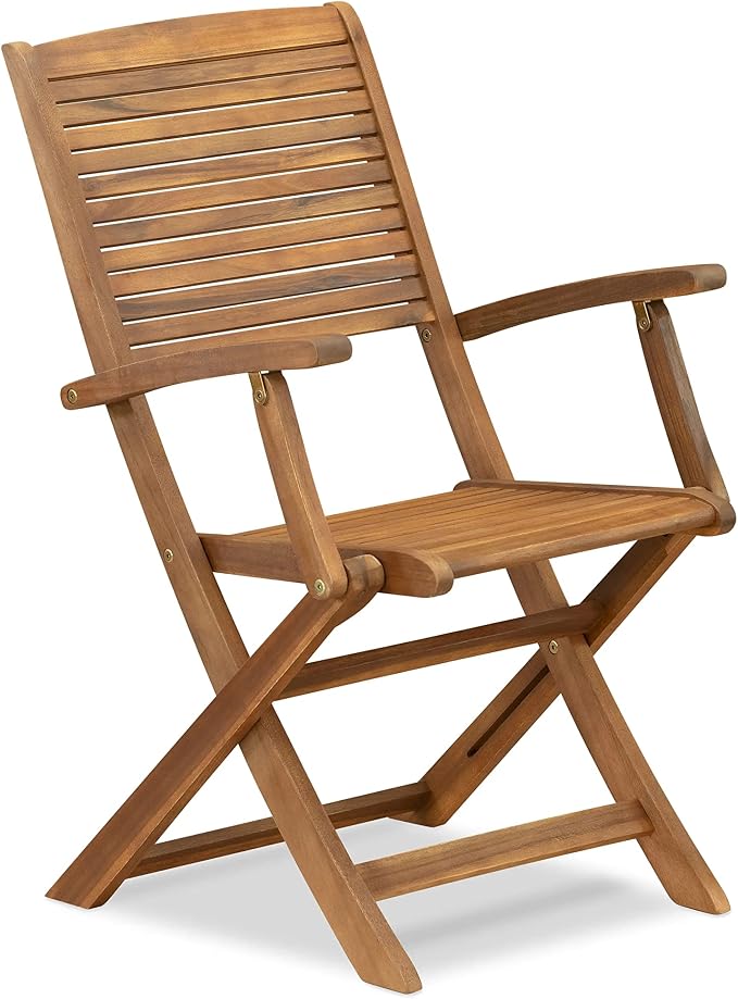 East West Furniture DIHD7CANA 7 Piece Patio Dining Set Includes an Oval Outdoor Acacia Wood Table and 6 Folding Arm Chairs, 36x60 Inch, Natural Oil