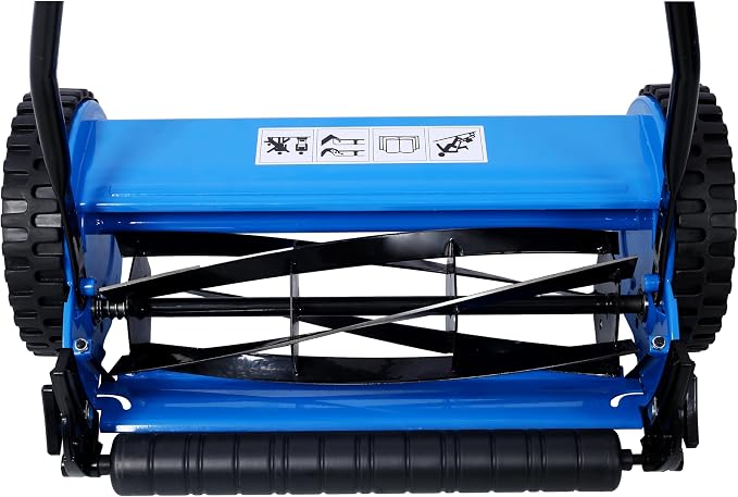 16-Inch 5-Blade Push Reel Lawn Mower with Grass Catcher, Adjustable Blade Height (Blue/16-Inch)