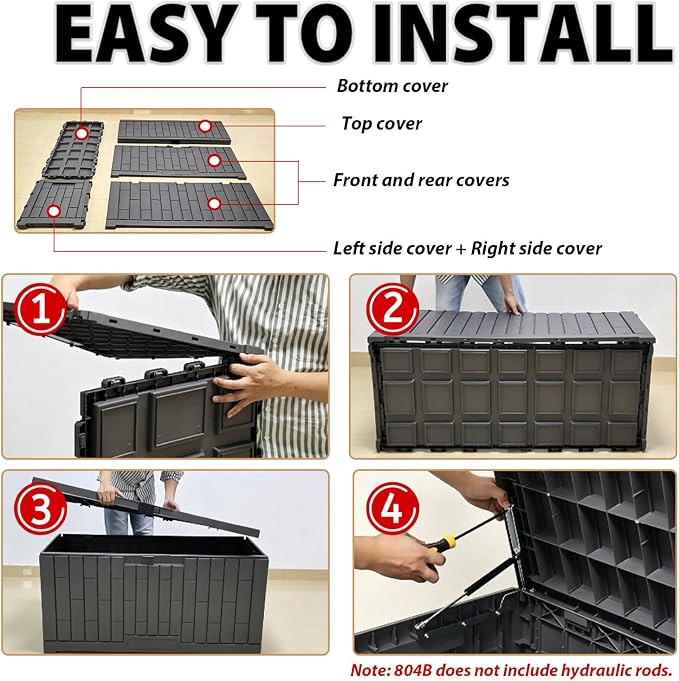 Outdoor Storage Box, Weatherproof Resin Deck Bin with Heavy-Duty Lid, High Load Capacity, Perfect for Patio Furniture, Garden Equipment, and Pool Accessories 804C
