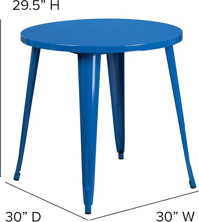 Flash Furniture Jeffrey Commercial Grade 30" Round Blue Metal Indoor-Outdoor Table