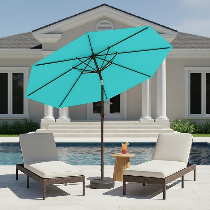9ft 2-Tiers Patio Umbrella,Outdoor Market Table Umbrella with Push-Button Tilt & Crank | UV Protection,Suit for Backyard,Garden,Pool,Deck(Peacock Blue)