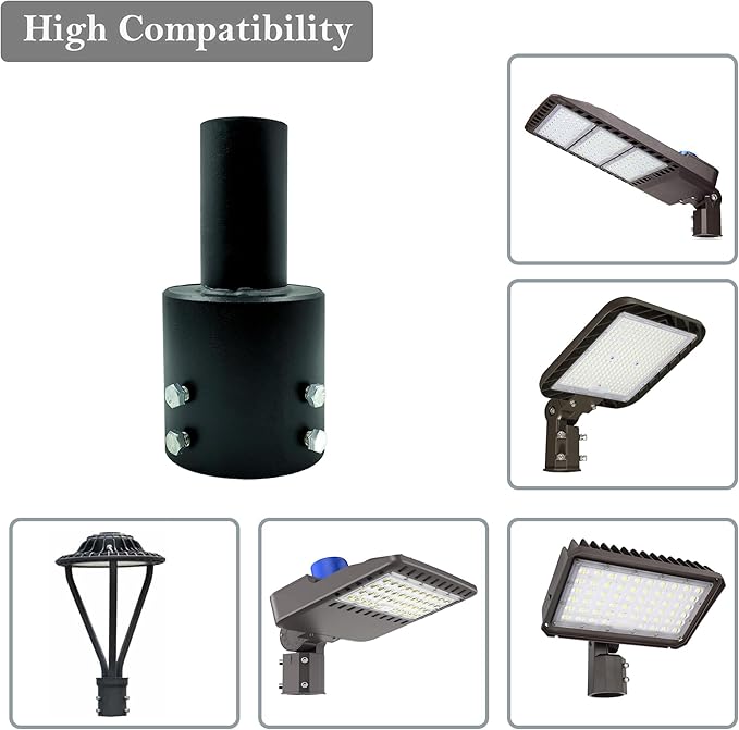 4 Inch Round Pole Tenon Adapter, Heavy Duty 2 3/8 Lights Pole Adapter for LED Parking Lot Light, Metal Black Slip Fitter Mounting Bracket Accessories for Street Light, Outdoor Lighting