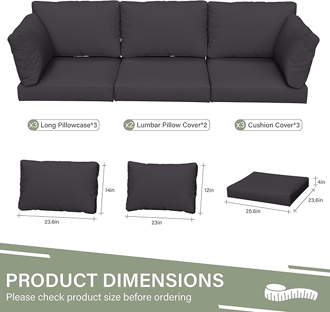 8 pcs Outdoor Cushion Slipcovers Outdoor Patio Cushions Covers Replacement Waterproof with Zipper w/3 Seat Cushion Covers and 5 Backrest Pillow Covers, Covers Only