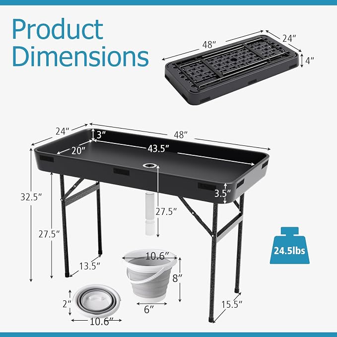 4 Foot Ice Tables for Parties with Drain, Ice Cooler Folding Table with Removable Matching Skirt, Party Ice Bin Table, Cooler Table Outdoor, Ice Table for BBQ, Camping & Picnic, Black