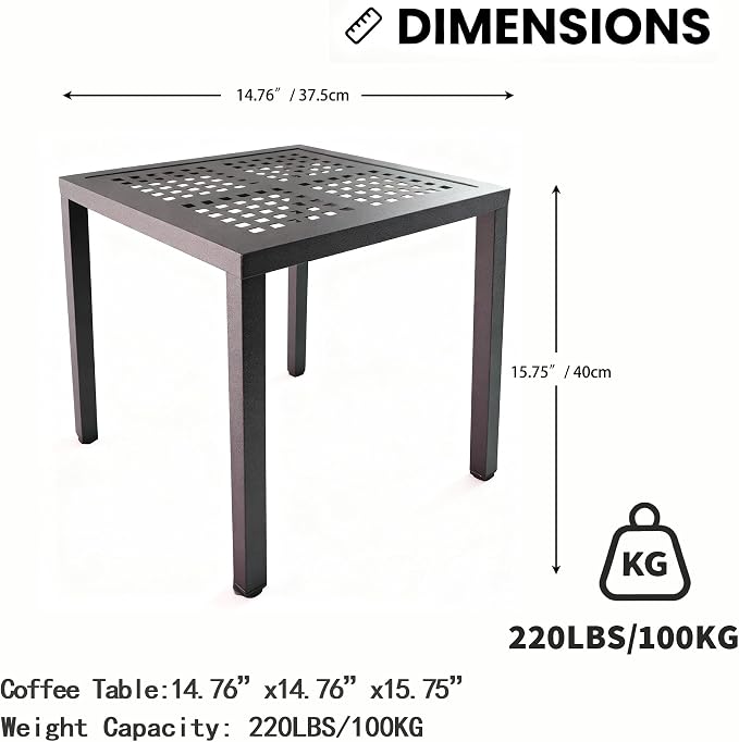 Square Aluminum Outdoor Side Table, Rustproof Patio Coffee Table | Powder-coated scratch-proof aluminum top, all-weather frame, easy assembly for garden, deck & pool
