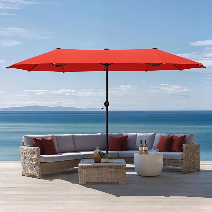 Sophia & William 13ft Outdoor Patio Umbrella for Table, Large Double-sided Umbrella for Garden, Deck, Pool, Orange Red
