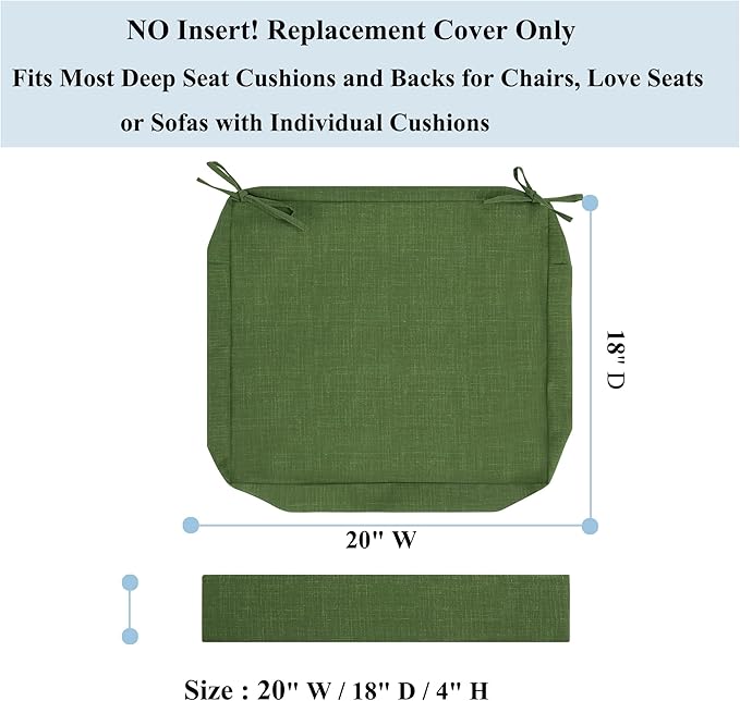 FUNHOME 2 Pack Outdoor Cushion Covers 20"x18"x4", No Insert! Water-Resistant Patio Cushion Covers with Zipper, Replacement Cover Only (Moss Green)