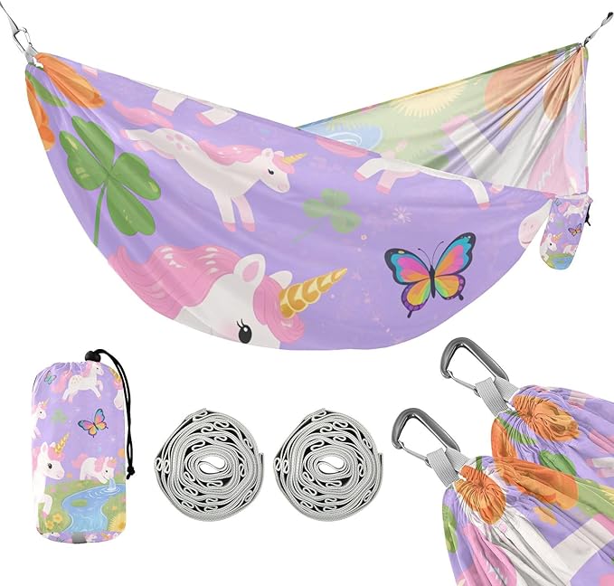 Cute Cartoon Pink Unicorns 330lb Capacity Outdoor Hammock with Hanging Rope Backyard Hammock for Indoor Outdoor Patio hamaca para acampar