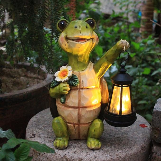 Garden Statue Outdoor,Solar Turtle Decor Lights,Resin Figurine Turtle with Solar Light for Patio,Balcony,Yard,Lawn Ornament,Perfect Garden Gift (Turtle 1)