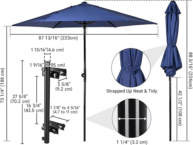 Yescom 7.5ft Outdoor Patio Deck Umbrella with Base Included Mount Holder Railing Clamp for Yard Garden Parasol Balcony Porch Small Shade