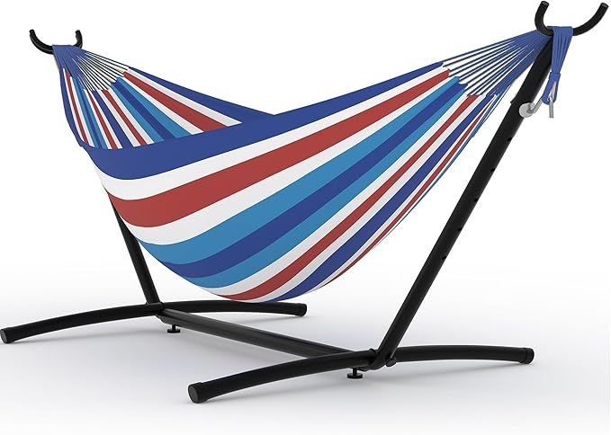 Double Hammocks with Stand for Outside, Heavy Duty Portable Outdoor Hammock with 6 Adjustable Height, 450 LBS Weight Capacity, Perfect for Outdoor Indoor Patio Backyard Garden