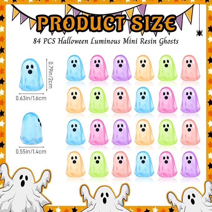84 Pcs Halloween Luminous Mini Resin Ghost Figures Glow in the Dark Tiny Little Ghost Statue Miniature Figurines for Halloween Crafts Vase Filler Micro Landscape Fairy Garden Party Decor