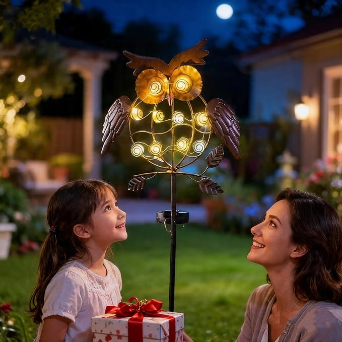 TAKE ME Owl Garden Solar Lights Outdoor, Solar Powered Stake Lights Chrismas Gifts Garden Gifts Mom Wife Grandma - Metal OWL LED Decorative for Walkway,Pathway,Yard,Lawn (Bronze)