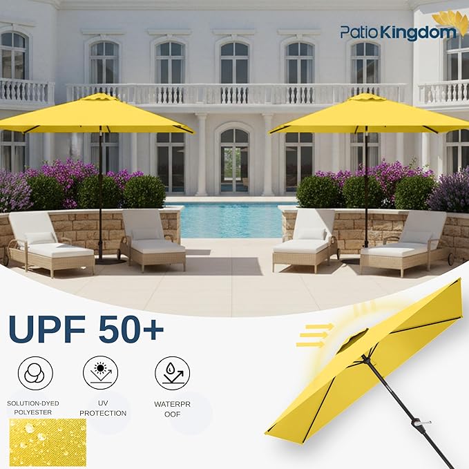 6.5'x10' Rectangular Patio Outdoor Umbrella,Large Coverage with Push-Button Tilt & UV Protection,Sturdy Ribs for Deck,Lawn,Pool,Backyard