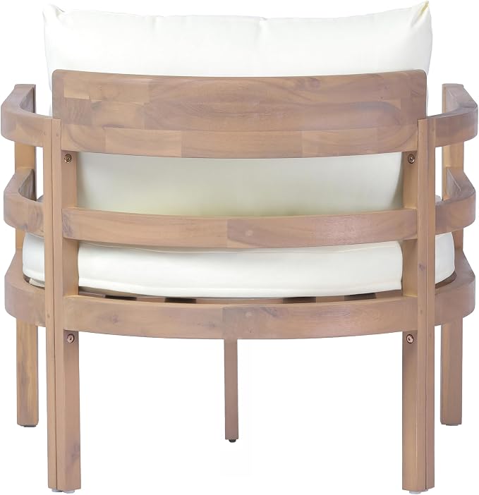 Christopher Knight Home Alger 5-Seater Patio Furniture Set with Removable Cushion, 4 Piece Outdoor Acacia Wood Conversation Set, Wooden Outdoor Sectional Sofa Set with Coffee Table, Light Teak+Beige