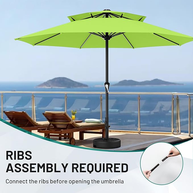 AreShark 11ft 2 Tiers Patio Umbrella - Outdoor Umbrella Waterproof UV Protection, Market Table Umbrella w/ 8 Sturdy Ribs&Crank for Pool, Porch, Garden(Apple Green)