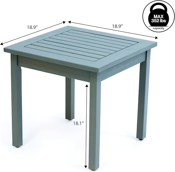 JONATHAN Y Archer 18" Square Acacia Wood Outdoor Side Table, Modern Glossy Gray Slatted Patio End Table for Porch, Poolside and Garden, Weather Resistant Accent Table END6000G