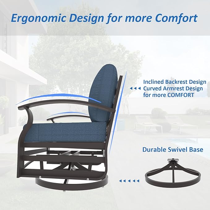 ALAULM Aluminum Patio Furniture Set with Propane Fire Pit Table - 10-seat Metal Outdoor Furniture w/Fire Pit Patio Sectional w/5.1" Cushions for Backyard, Poolside - Dark Blue