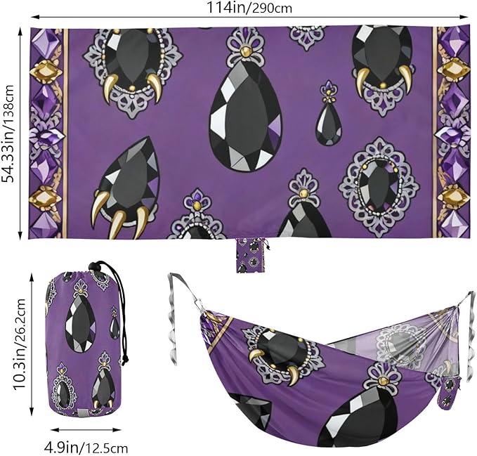 Gothic Gem Pattern Camping Hammocks Fabric Hammock for Outside Patio Backyard Poolside