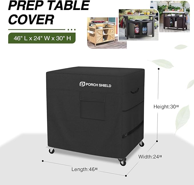 Porch Shield Outdoor Prep Table Cover –Waterproof Patio Dining Cart Cover Fitting Grill Stainless Steel Cart up to 46" L x 24" W x 30" H, Black