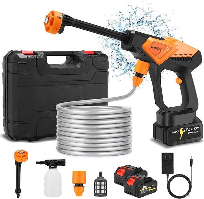Cordless Portable Washer Battery Operated, Handheld Washer with 6 in 1 Nozzle 16ft(5m) Hose, Hard Carry Case, Lightweight Car Washer for Home, Garden Outdoor, Patio