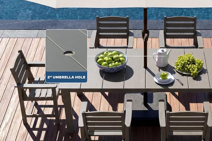 Perli™ 5-Piece Outdoor Dining Set, All-Weather HDPE Patio Furniture with 4 Armrest Chairs and Rectangular Table, UV-Resistant 4-Person Set for Deck, Backyard, Grey
