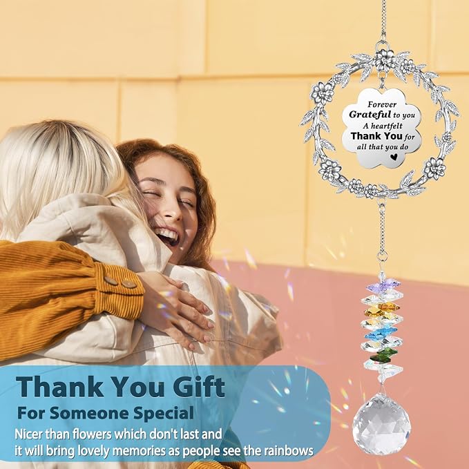 Thank You Gifts for Women, Sun Catcher Gift with Engraved Thank You Message | Hanging Crystal Suncatcher Ornament for Window Rainbow Maker, Appreciation Gift, Gratitude Gifts for Friend Family Teacher