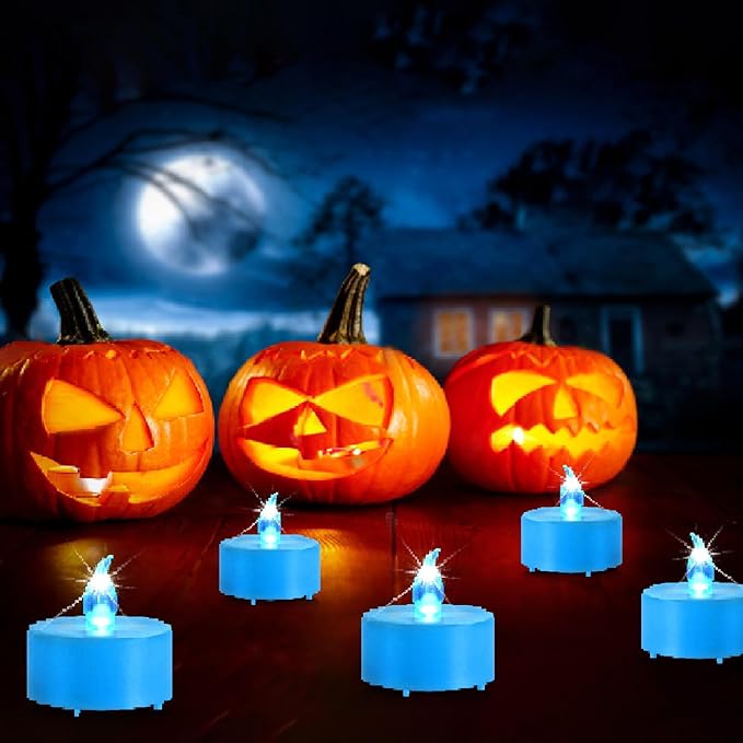 Battery Operated Tea Lights Candles, Flameless Electric Fake Candle, 100 Pack Flickering Votive Led Tealights, Long Lasting 200+Hours, for Wedding Party Home Decoration (Blue)