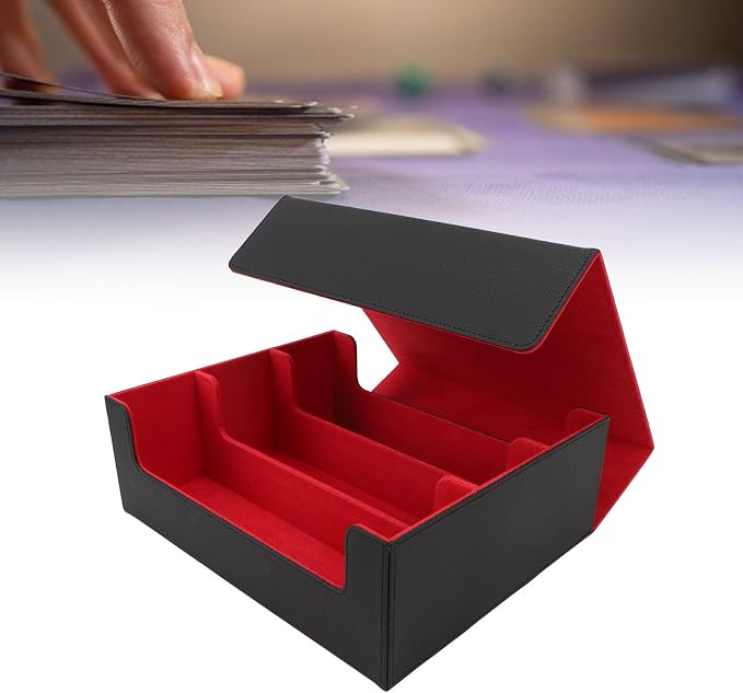 Magnetic Closure Card Deck Holder Large Capacity PU Leather Storage Box/Cover for Game Cards Tarot Cards, Elegant Appearance, for Tidy Room Organization, Black (#2)
