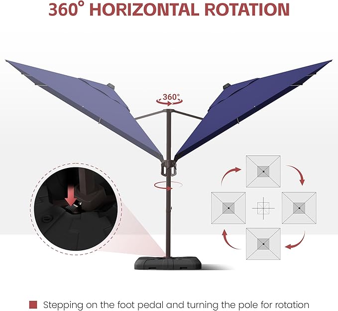GENTEACO 10X10 FT Cantilever Umbrella, Large Offset Patio Umbrella with 6 Angle Tilts & 360° Rotation, Large Square Sun Umbrellas for Outdoor Patio Pool Deck Market, Navy Blue