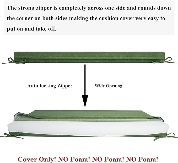 FUNHOME Outdoor Bench Cushion Covers,48" x 18" x 3", No Insert! Patio Cushion Covers for Outdoor Furniture,Water Resistant Covers 1 Pack, Moss Green(Covers ONLY)