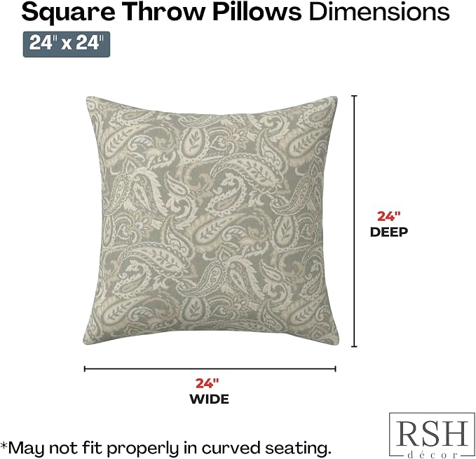 RSH DECOR Square Throw Pillows Set of 2, 24" x 24", Outdoor Pillows Waterproof, Outdoor Pillow Covers, Pillow Covers for Couch, Ayideal Fossil, Made in USA