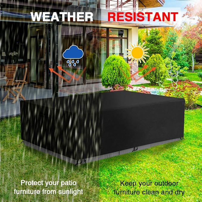 Tuyeho Patio Furniture Set Cover 126 x 64 x 28 inch, Durable Heavy Duty Oxford Fabric Outdoor Sectional Set Cover, Waterproof & Weather Resistant, for Your Outdoor Sectional Sofa Set (Black)