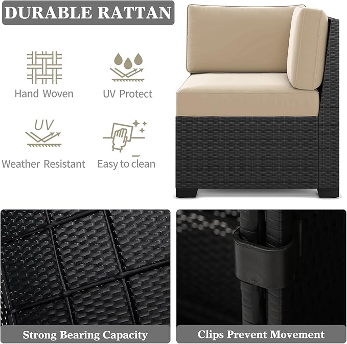 LayinSun 13 Pieces Patio Furniture Set with Fire Pit Table, Black Rattan Modular Sectional Patio Conversation Sofa Set