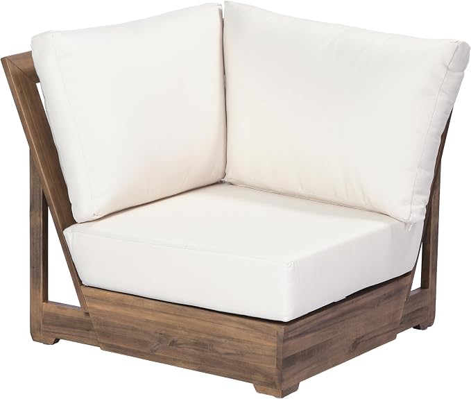 Christopher Knight Home 2 Piece Outdoor Patio Furniture Set Acacia Wood Sofa with Thick Cushions and Slatted Coffee Table, Modular Floor Seating Conversation Set, Natural Wood Finish