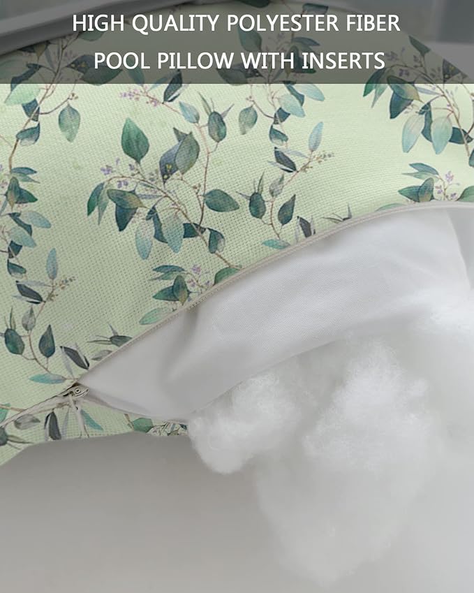Outdoor Pillows Covers with Inserts Spring Summer Farmhouse Leaves Flower Plants Green Waterproof Pillow with Adjustable Strap Throw Pillows for Patio Furniture Recliner Lounge Chair, 11x16 inch, 1PCS
